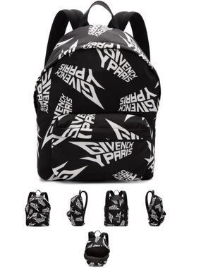 Givenchy Urban Logo Print Backpack Black White Nylon Authentic